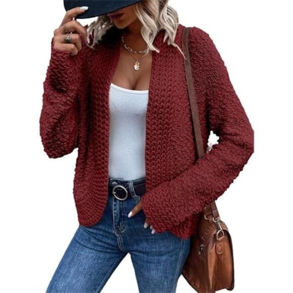 Sweaters - Women's Knit Cardigans Sweaters Outerwear Coats Red